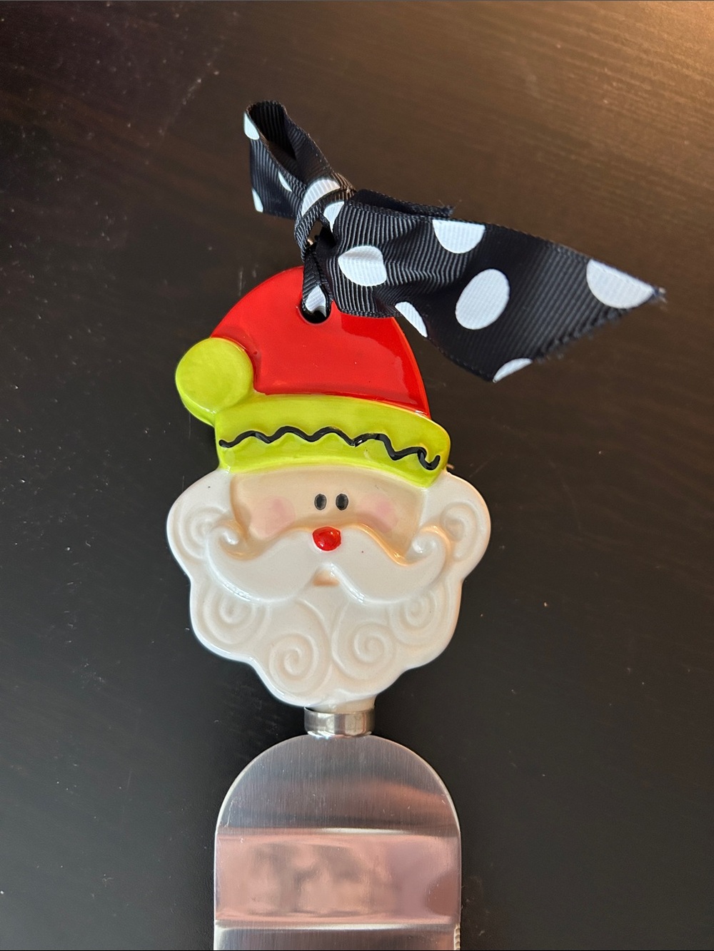 Mud Pie Santa Knife Red, Green, White, Black polka dot Ribbon